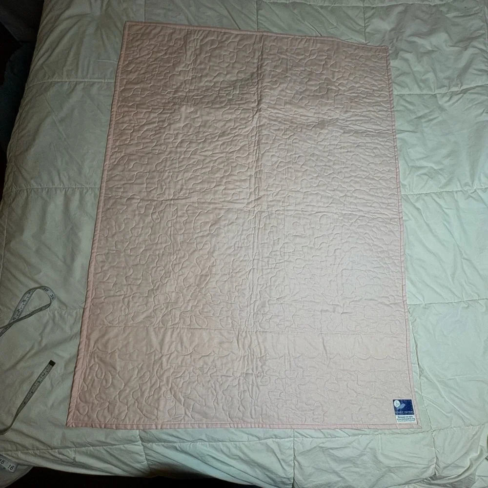 Adorable Pink and Baby Blue Quilted Bunny Trim Baby Blanket